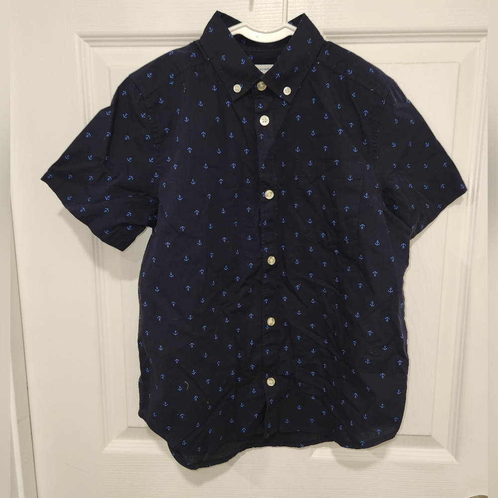 Amazon Essentials Boys Button Down Shirt With Anchors Size 10 L.
